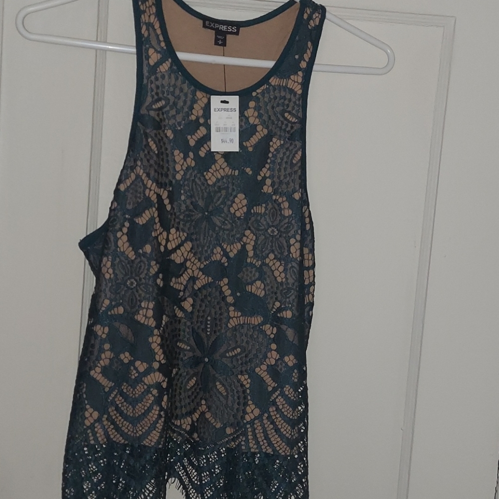 Green lace top emerald color